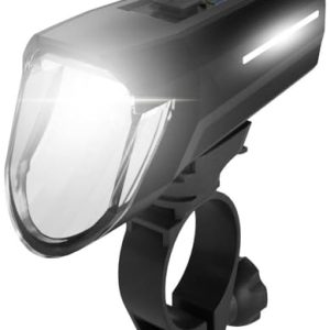 FISCHER Fahrrad LED-Frontlicht 110 Lux Schwarz für Radfahrer bei Nacht mit Sensormodus und Langdistanz-Leuchtdauer