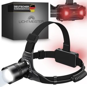 LICHTMEISTER® extrem helle Stirnlampe mit Rücklicht - Batteriebetraierte LED Stirnlampe - Outdoor-Lampe mit 2500 Lumen