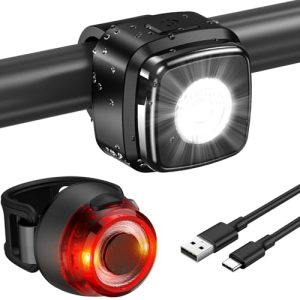 Apkezel LED Fahrradlicht Set für Radfahrer - Vor- und Rücklicht IPX5 Wasserdicht und USB-Aufladbar 600mAh Fahrradbeleuch