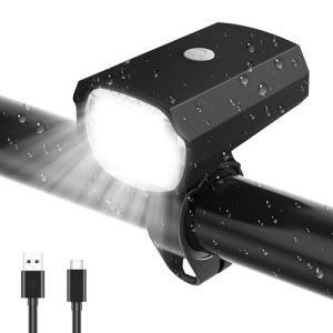 Realky LED Fahrradlicht Vorne, 50 LUX, Schwarz - IPX5 Wasserdicht, USB Aufladbar mit 1200mAh Akku, StVZO Zugelassen
