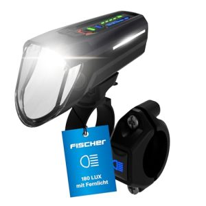 FISCHER Fahrrad LED-Frontlicht, 100 Lux Fernlicht, mit Sensormodus, spritzwassergeschütztes Gehäuse, einfache Montage, f
