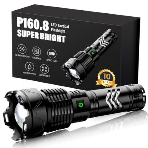 Glarylight LED Taschenlampe Aufladbar für Outdoor und Wandern - 500000 Lux Starke Lichtintensität USB C IPX7 Wasserdicht