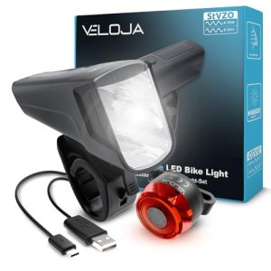 VELOJA Fahrradlicht Set – wasserdicht + OSRAM LEDs + 4 Leuchtmodi – StVZO zugelassen – USB aufladbar