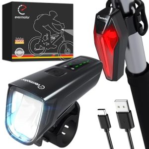 Everbright LED Fahrradlicht Set, StVZO-Zugelassen Fahrradlampe Licht + Rücklicht, USB C Aufladbar Fahrradbeleuchtung Zub