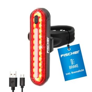 Fischer LED Akku Stableuchte, Rücklicht und Fahrradbeleuchtung für Radfahrer, aufladbar, IPX4-Schutz, schwarz
