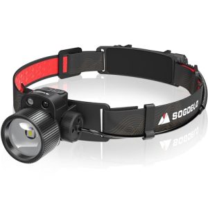 Sogdeco Stirnlampe LED, Wiederaufladbar, Fokussierbar für Camping und Survival 5000LM