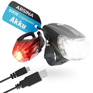 ABSINA LED Fahrradlicht Set StVZO zugelassen - 100m Reichweite, 180 Lumen & 50 Lux - Fahrradbeleuchtung Set