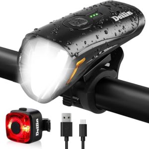 Deilin Fahrradlicht Set, 70 Lux LED, USB Aufladbar, IPX5 Wasserdicht, Vorne und Rücklicht, идеale Fahrradlampe