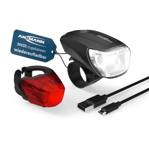 ANSMANN Fahrradlicht Set StVZO zugelassen mit CREE LED / 140 m Leuchtweite 35 Lux 170 Lumen IPX4 Akkubetrieben aufladbar
