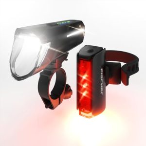 FISCHER Fahrrad LED Akku Beleuchtung, Sensormodus, lange Leuchtdauer, stabiles Aluminium-Gehäuse, 100 Lux, schwarz