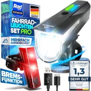 NEXTCOVER® Fahrradlicht Set mit LightSense Sensor & 11h Akkulaufzeit NEXTCOVER® Wasserdichtes Fahrradlicht Set vorne & h