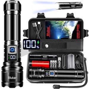 Blukar Aufladbare Taschenlampe LED fürOutdoor-Notfälle und Camping - 500000 Lumen_extrem_hell - 5_Lichtmodi_IP67_Wasserd