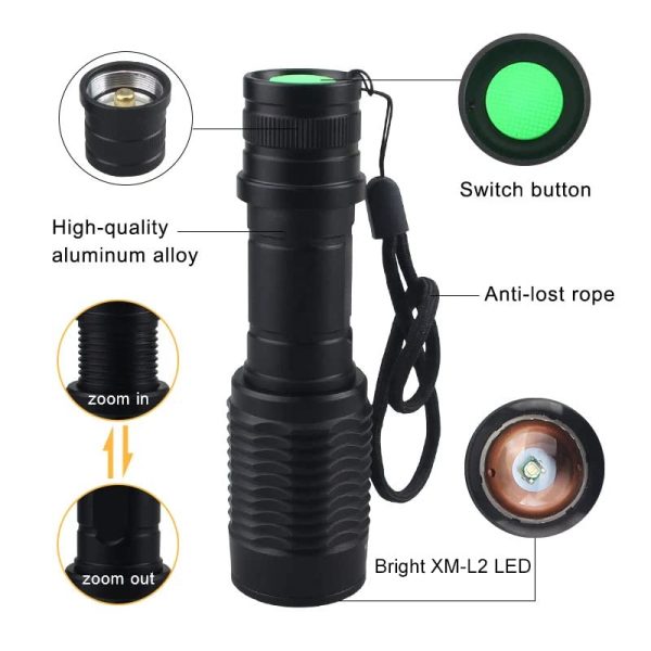 WESLITE Grün Licht Taschenlampe 1200 Lumen für Jagdaktivisten Mit Kabelschalter