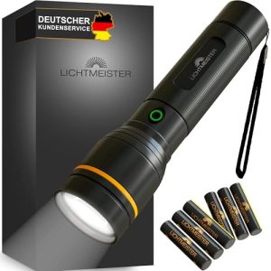 LICHTMEISTER® 500 Lumen Taschenlampe mit AAA Batterien - Ideal für Abenteuerleute - HELLSTEN Taschenlampe LED
