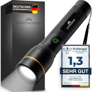 LICHTMEISTER® 1000 Lumen Taschenlampe - extrem Hell & aufladbare LED Lampe für Outdooraktivitäten