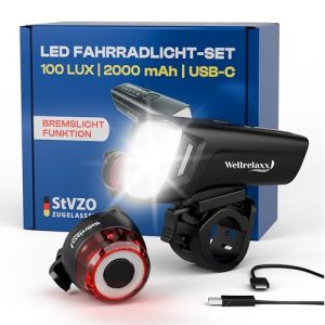 Wellrelaxx LED Fahrradlicht Set für Radfahrer bei Tag und Nacht | StVZO zugelassen |.TOP-Seller aufgrund hohes LUX-T_REF