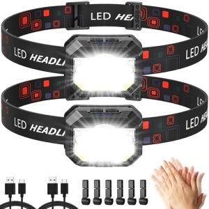 MLIAIMCE LED Stirnlampe Wiederaufladbar 2 Stück 2000 Lumens Superhell Sensor Kopflampe IPX4 Wasserdicht Perfekt zum Jogg