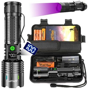 Relybo Led Taschenlampe Aufladbar für Outdoor Notfälle und Camping - 500000 lumen Starke Taschenlampe Mit Holster - Carb