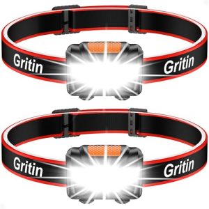 Gritin 2 Stück LED Stirnlampe Superhell für Kinder und Erwachsene Laufen, Campen und Angeln