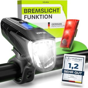 VELMIA Fahrradlichter Set mit USB-Akku-Betrieb und 8,5h Leuchtdauer | Regenfester und aufladebar | Fahrrad Licht, Fahrra