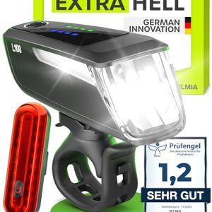 VELMIA Fahrradlichter Set StVZO zugelassen mit USB Akku-Betrieb und 8,5h Leuchtdauer I LED Fahrradlicht Regenfest und au