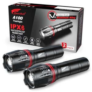 HAUSBELL Superhelle Taschenlampe für Outdoor-Aktivitäten – 2000 Lumen Taschenlampe mit zoomfunktion & 5 Modi (Schwarz)