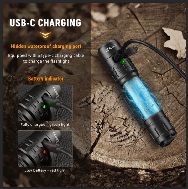 Wurkkos TD02 LED Taktische Taschenlampe - Extrem hell 2000 Lumen, USB C Aufladbar, IP68 Wasserdicht, 6 Modi, klein, für