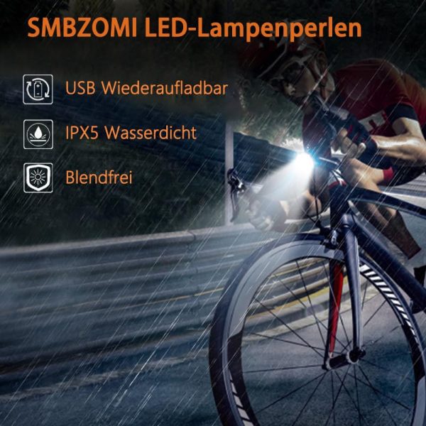 Fahrradlicht Set 100Lux LED StVZO Zugelassen USB Aufladbar